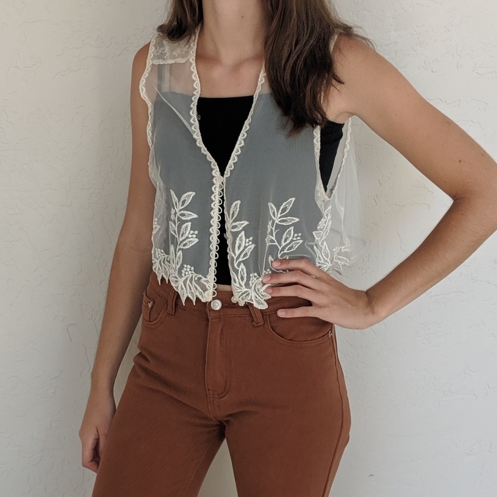 Vintage 70s handmade embroidered lace vest